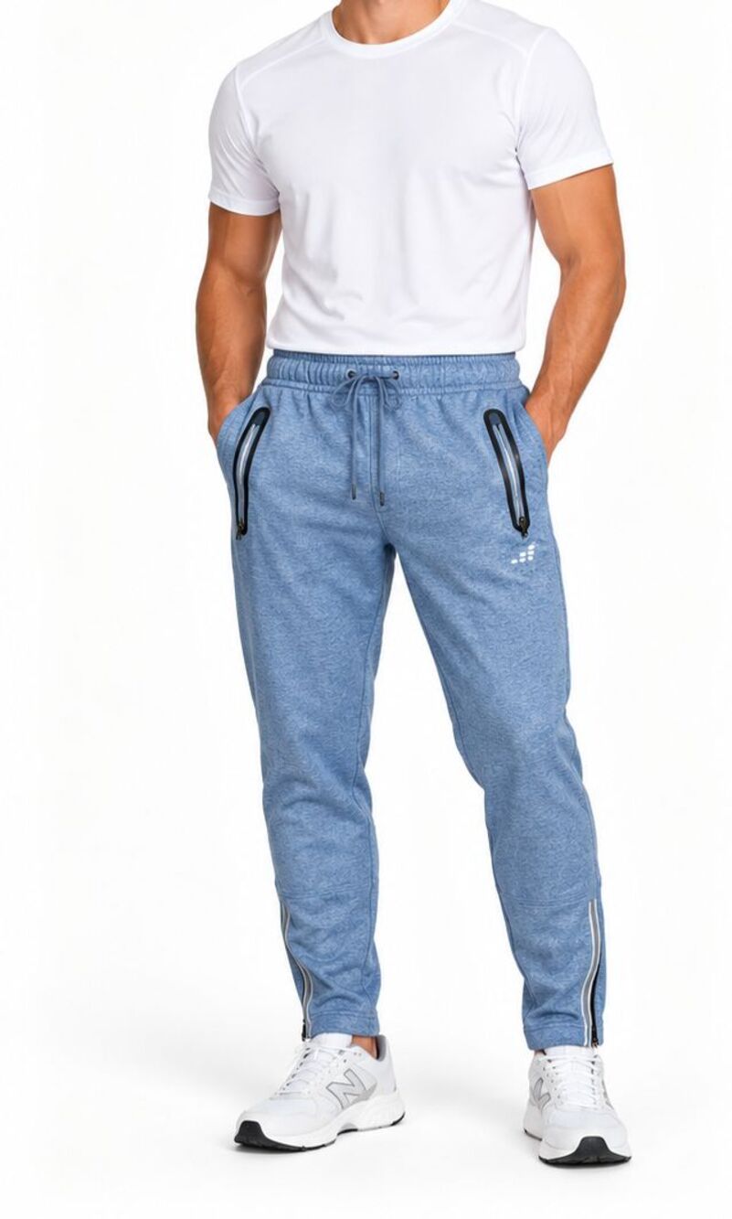 BCG Men's Fleece M Fleece Jogger Pants Blue Zip Pockets Ankle Zip Reflective
